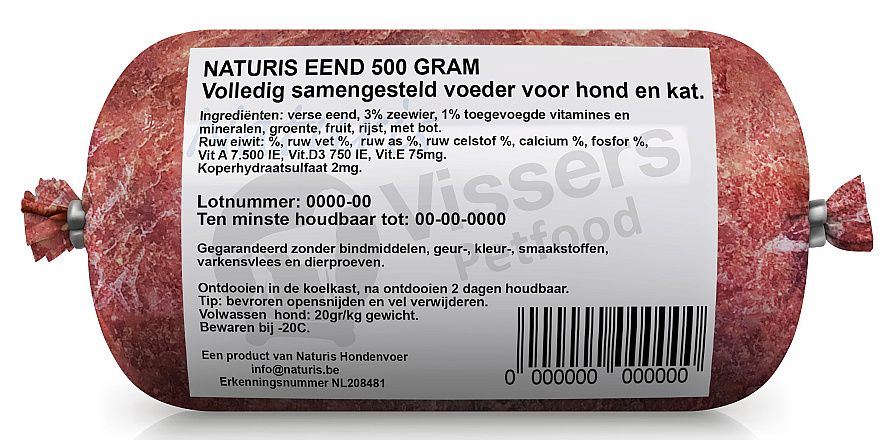 Naturis Vers Vlees voeding Eend 500 gr